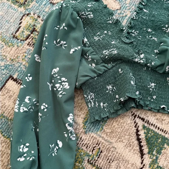 Abercrombie & Fitch Teal Floral Smocked Blouse - Picture 2 of 6